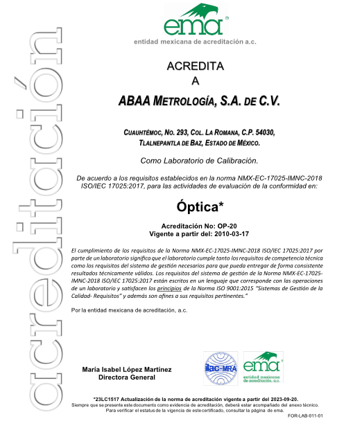 laboratorio calibracion acreditado óptica ema